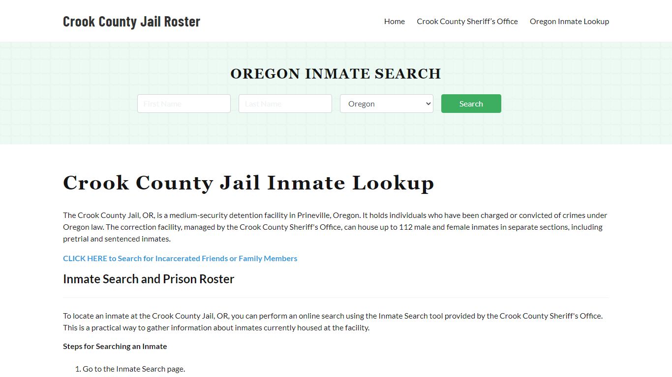 Crook County Jail Roster Lookup, OR, Inmate Search