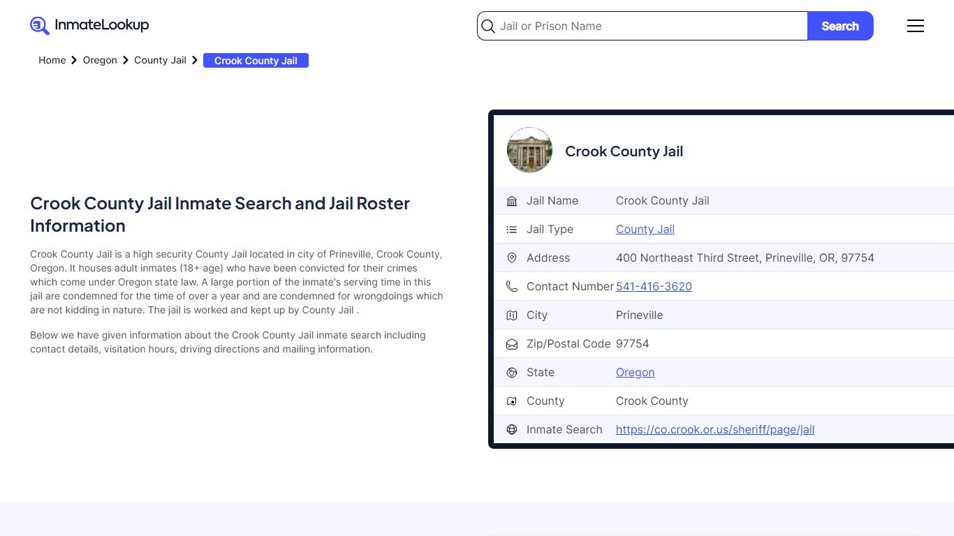Crook County Jail Inmate Search - Prineville Oregon - Inmate Lookup